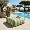 Divano modulare da esterno a righe 4 posti con 2 poltrone, 1 poltrona angolare, 1 chaise longue e 1 pouf