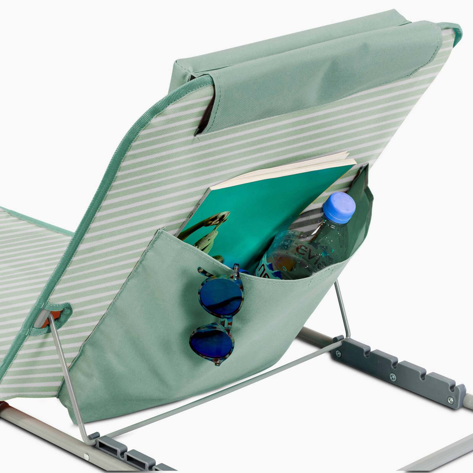 Set di 2 lettini da mare pieghevoli a righe reclinabili in 5 posizioni