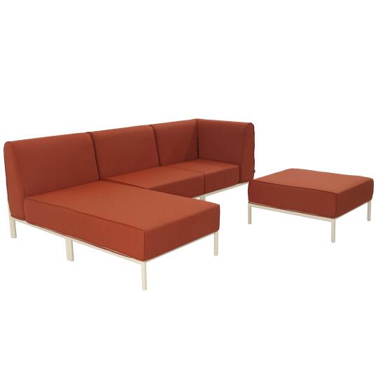 Divano modulare da esterno 4 posti con 1 poltrona, 1 poltrona angolare, 1 chaise longue e 1 pouf