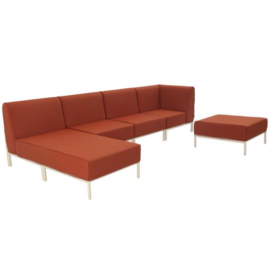 Divano modulare da esterno 5 posti con 2 poltrone, 1 poltrona angolare, 1 chaise longue e 1 pouf | Oviala